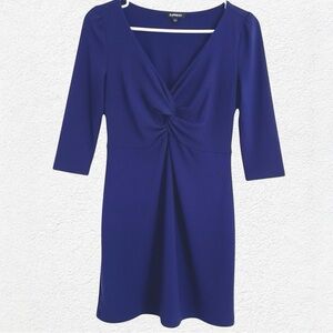 EXPRESS RUNCHED V NECK NAVY MIDI DRESS